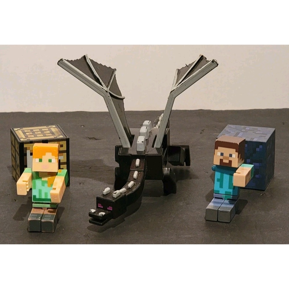 Minecraft Figure Mixed Lot Minecart Ender Dragon Alex‎ Steve Blocks Mojang